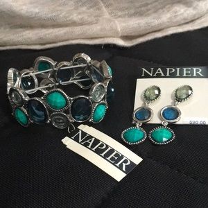 Napier Matching Bracelet & Earrings NWT blue/green